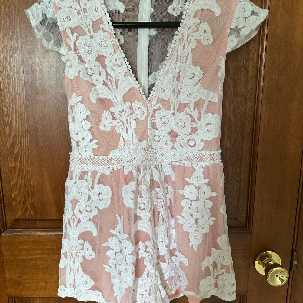 Main Strip Pink and White Lace Romper